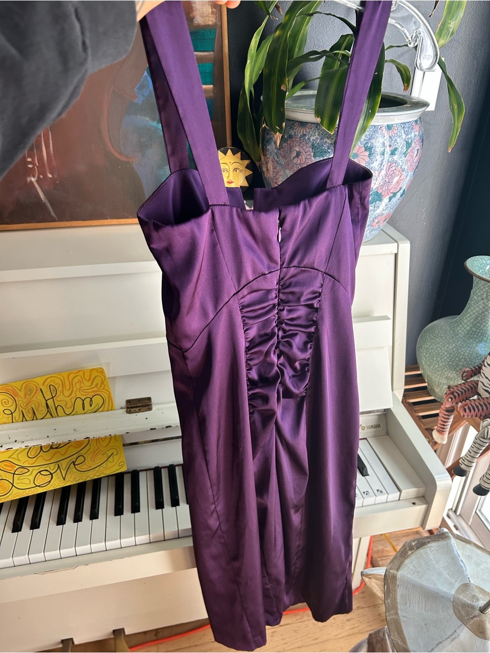 Le Chateau Purple Satin Ruched Cocktail Dress Women’s XS Sleeveless Midi Party - Picture 13 of 16
